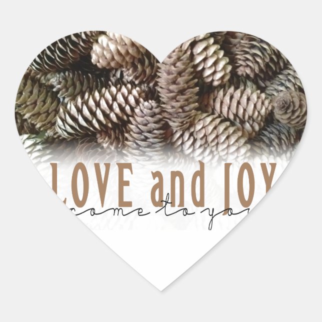 Rustic Holiday Love and Joy Pine Cone Heart Sticker (Front)