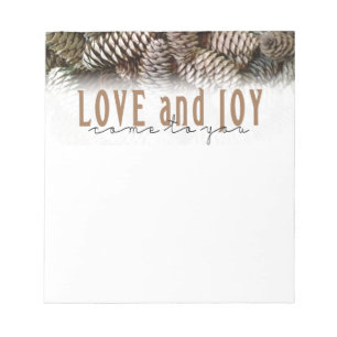 Rustic Holiday Love and Joy Pine Cone Notepad
