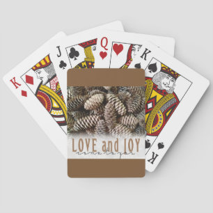 Rustic Holiday Love and Joy Pine Cone Playing Cards