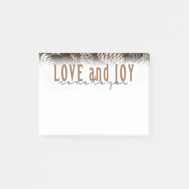 Rustic Holiday Love and Joy Pine Cone Post-it Notes (Front)