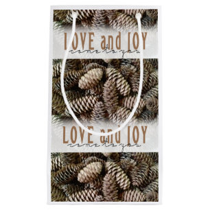 Rustic Holiday Love and Joy Pine Cone Small Gift Bag