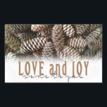 Rustic Holiday Love and Joy Pine Cone Sticker<br><div class="desc">Festive,  rustic pine cones accentuate this classic,  elegant design wishing holiday Love and Joy.</div>
