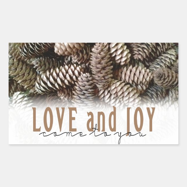 Rustic Holiday Love and Joy Pine Cone Sticker (Front)