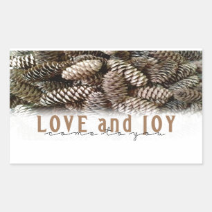 Rustic Holiday Love and Joy Pine Cone Sticker