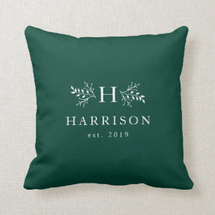 Rustic holiday monogram green wedding photo throw pillow