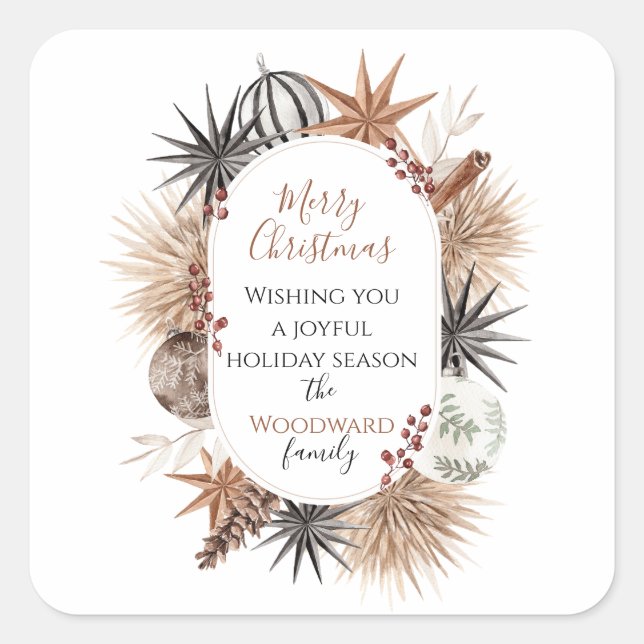 Rustic Holiday Name Square Sticker (Front)