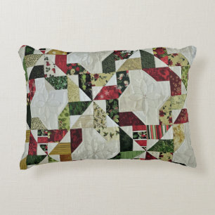 Rustic Holiday Patchwork Quilt Pattern Accent Pillow