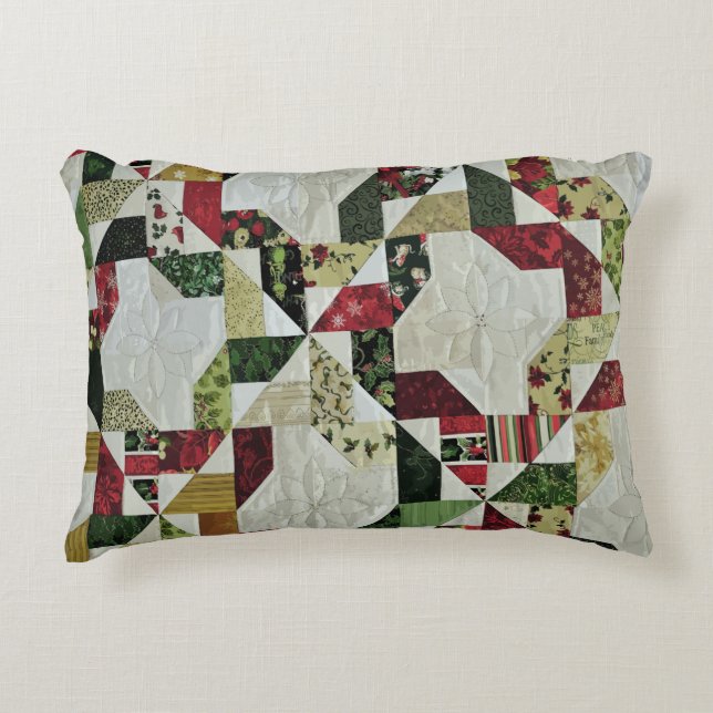 Rustic Holiday Patchwork Quilt Pattern Accent Pillow (Front)