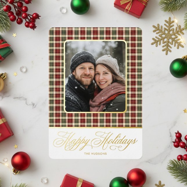 Rustic Holiday Plaid Photo Christmas Foil Holiday (Creator Uploaded)