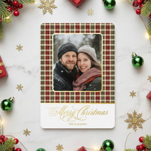 Rustic Holiday Plaid Photo Merry Christmas Foil