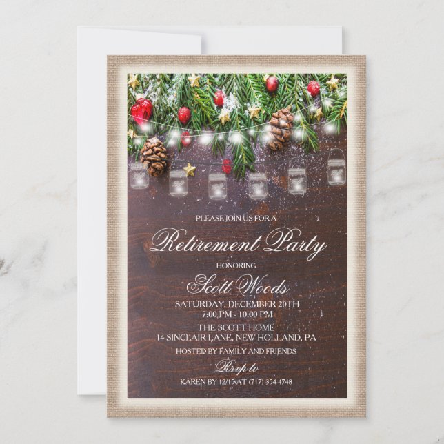 Rustic Holiday Retirement Party Invitation (Front)