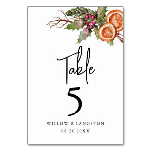 Rustic Holiday Wedding Table Number