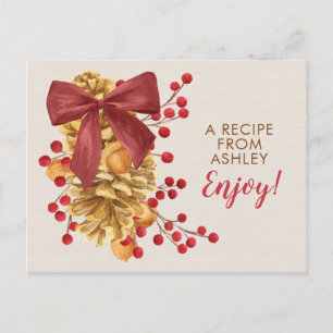 Rustic Holly Acorn Xmas Christmas Recipe Card