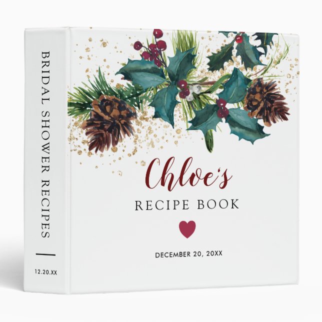 Rustic Holly and Berries Bridal Shower Recipe Book Binder (Front/Spine)