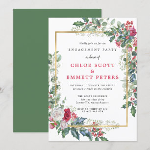 Rustic Holly Berries Winter Engagement Party Invitation