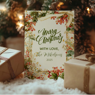 Rustic Holly Berry Christmas Holiday Card