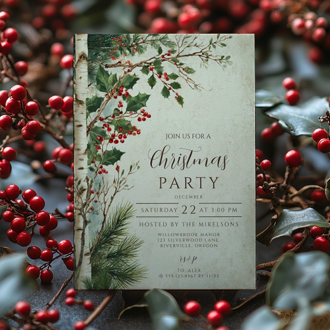 Rustic Holly Berry Christmas Invitation (Creator Uploaded)