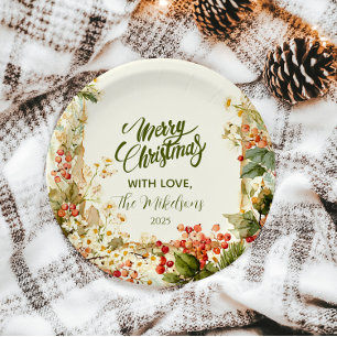 Rustic Holly Berry Christmas Paper Plate