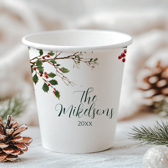 Rustic Holly Berry Christmas Party Paper Cups (Creator Uploaded)
