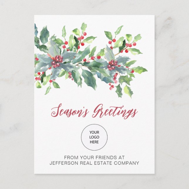Rustic Holly Elegant Christmas Holidays Holiday Postcard (Front)