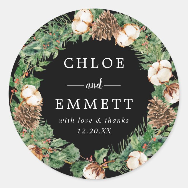 Rustic Holly Pine Wedding Thank You Favour Seal (Front)