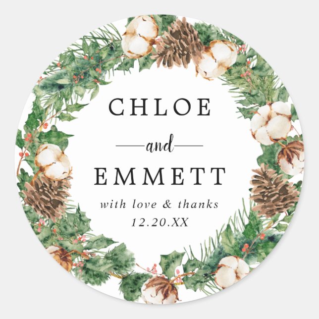 Rustic Holly Pine Wedding Thank You Favour Seal (Front)