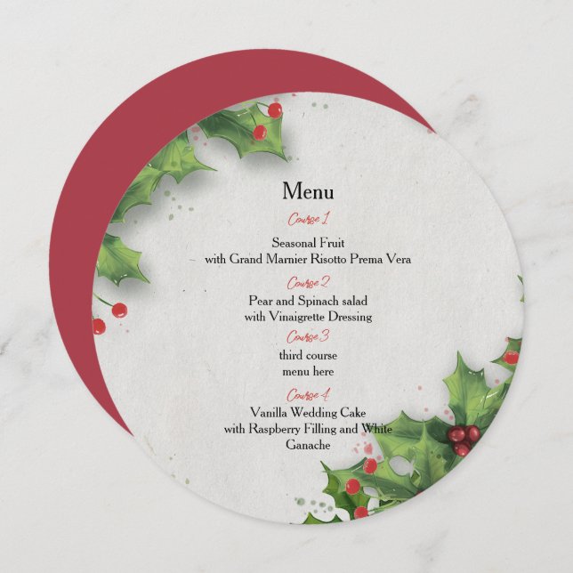 Rustic Holly Winter Christmas Wedding   Menu (Front/Back)