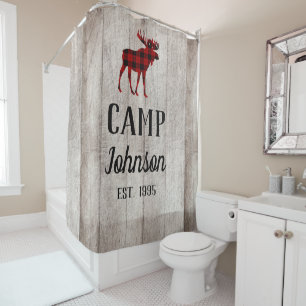 Rustic Home Grey Wood Plaid Moose Family Camp