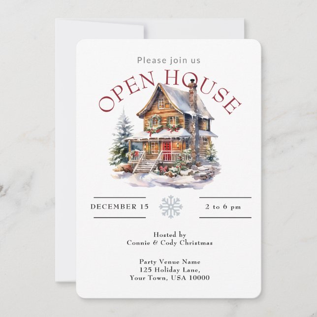 RUSTIC HOME IN SNOW HOLIDAY OPEN HOUSE  INVITATION (Front)