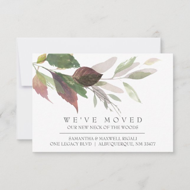Rustic Home Moving Faire-part Aquarelle Feuilles (Devant)