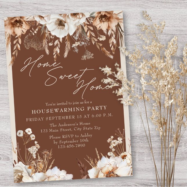 Rustic Home Sweet Home Pampas Grass Housewarming Invitation (Creator Uploaded)