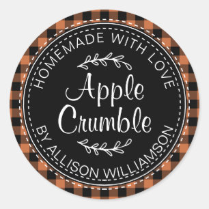 Rustic Homemade Apple Crumble Burnt Orange Check Classic Round Sticker