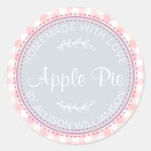 Rustic Homemade Apple Pie Blue Pink Check Pattern Classic Round Sticker