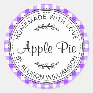 Rustic Homemade Apple Pie Bright Purple Check Classic Round Sticker