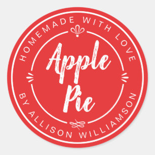 Rustic Homemade Apple Pie Bright Red Classic Round Sticker