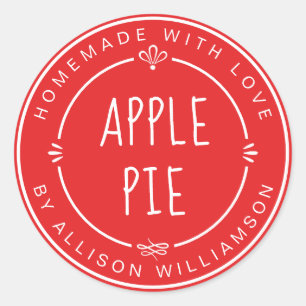 Rustic Homemade Apple Pie Bright Red Classic Round Sticker