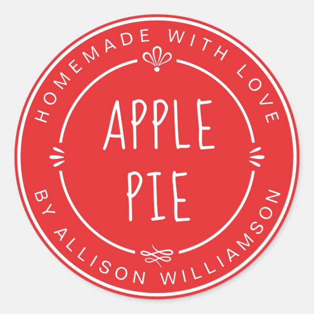 Rustic Homemade Apple Pie Bright Red Classic Round Sticker (Front)