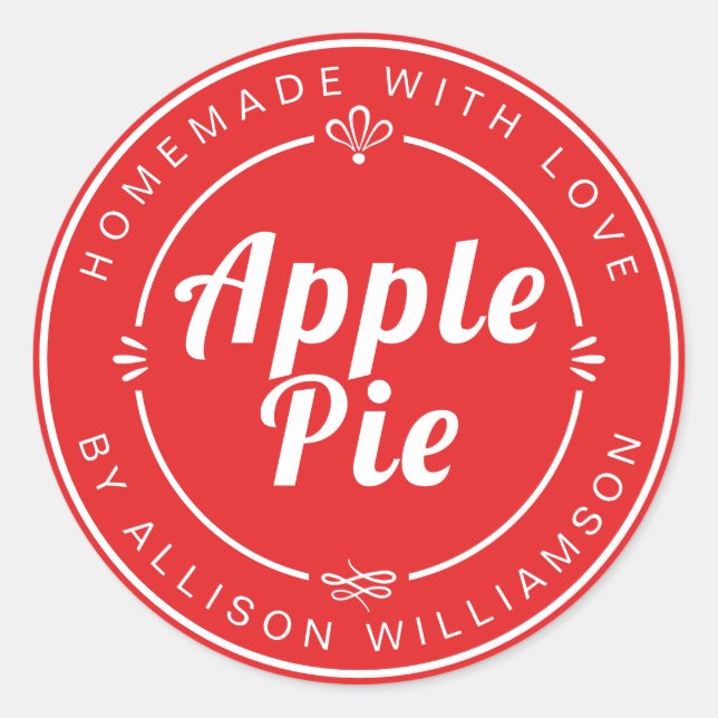 Rustic Homemade Apple Pie Bright Red Classic Round Sticker (Front)