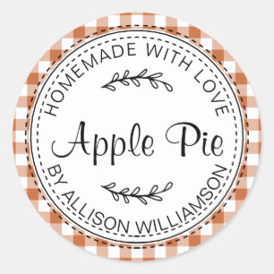Rustic Homemade Apple Pie Burnt Orange Check Classic Round Sticker