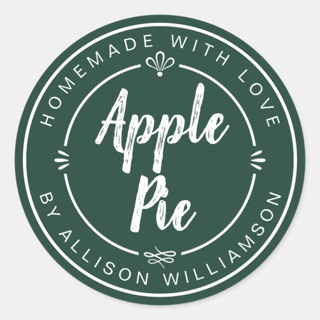 Rustic Homemade Apple Pie Dark Green Classic Round Sticker (Front)
