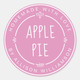 Rustic Homemade Apple Pie Fuchsia Pink Classic Round Sticker