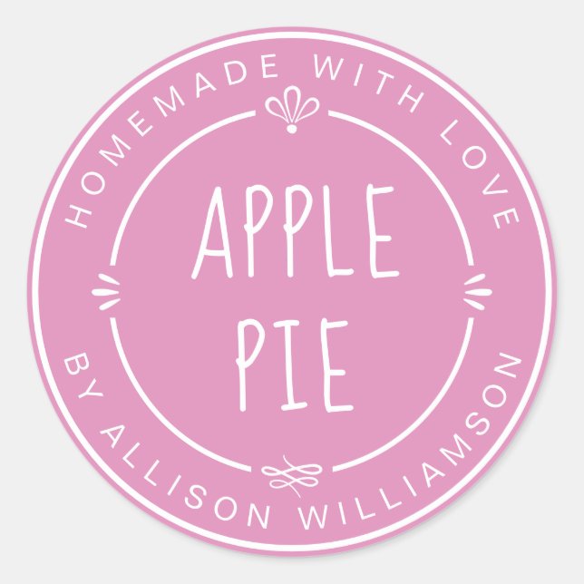 Rustic Homemade Apple Pie Fuchsia Pink Classic Round Sticker (Front)