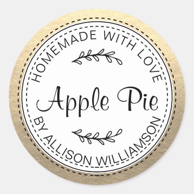 Rustic Homemade Apple Pie Gold Classic Round Sticker (Front)