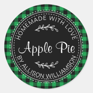 Rustic Homemade Apple Pie Green Black Plaid Classic Round Sticker