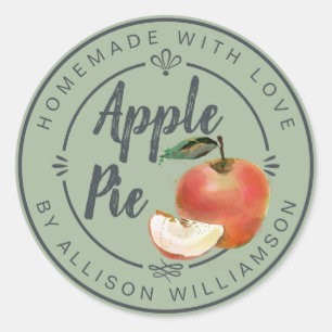 Rustic Homemade Apple Pie Green Classic Round Sticker