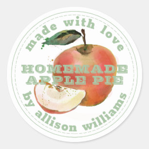 Rustic Homemade Apple Pie Green White Classic Round Sticker