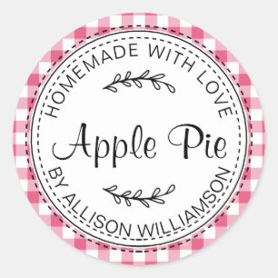 Rustic Homemade Apple Pie Hot Pink Check Classic Round Sticker