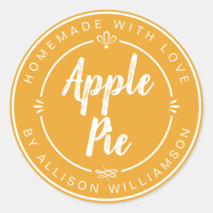 Rustic Homemade Apple Pie Mellow Yellow Classic Round Sticker