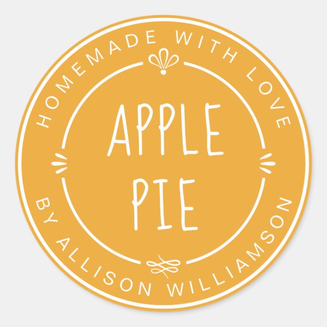 Rustic Homemade Apple Pie Mellow Yellow Classic Round Sticker (Front)