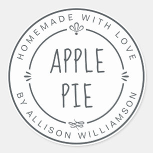 Rustic Homemade Apple Pie Pastel Black White Classic Round Sticker